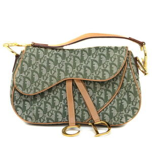 DIOR Trotter Double Saddle Bag Shoulder Green Brown Beige